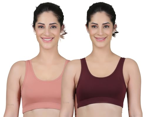 Image of Celary Women's Super Cotton Blend Sports Bra||Non Padded|| Wirefree Everyday use||Low Impact-Full Coverage Bra|| 2 Piece Combo Sports Bra