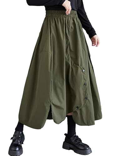 Women's Skirt Elastic Waist Two Side Pockets Solid Color Baggy Loose Oversize Trouser GZ314