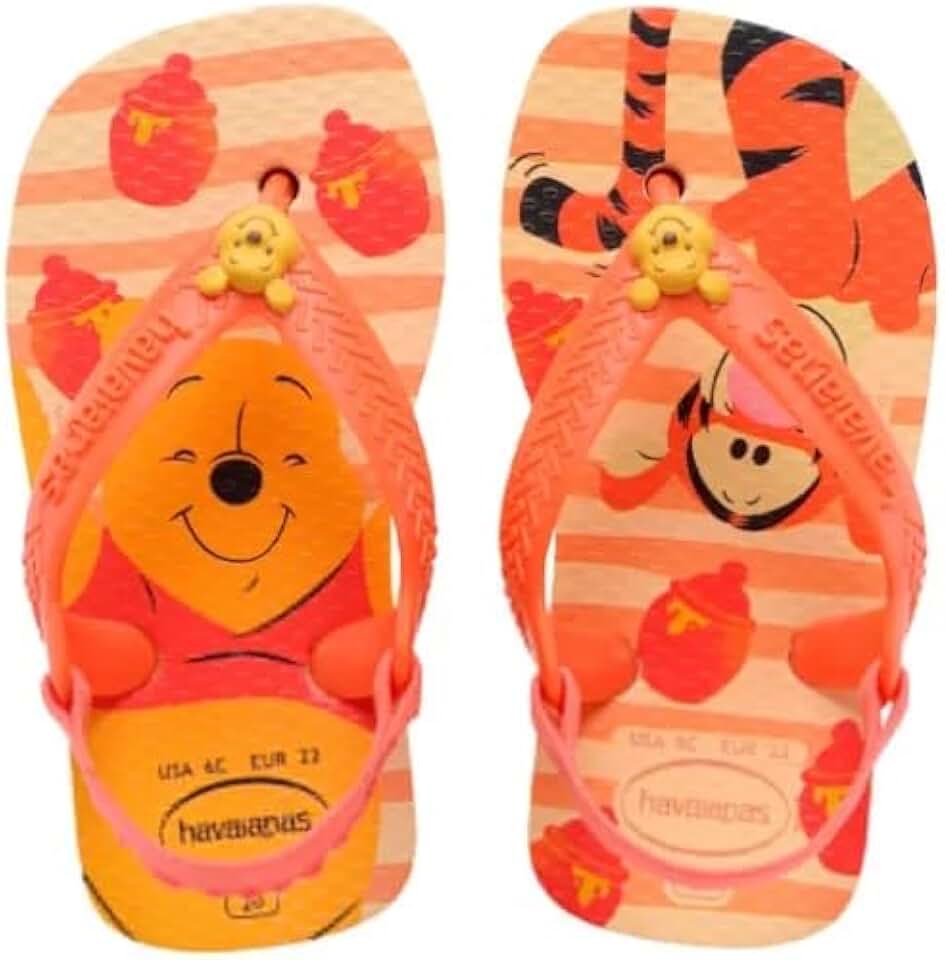 Chinelo Havaianas Classics Com Elático Baby Ursinho Pooh e Tigrão Cor: Bege Tamanho 23-24