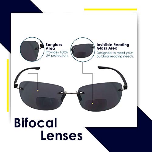 Optix 55 Rimless Bifocal Sunglasses For Men & Women - Lightweight Invisible Line Reader Sunglasses - 100% Uv Ray Sun Protection Stylish Reading Glasses (+100) #TOP2