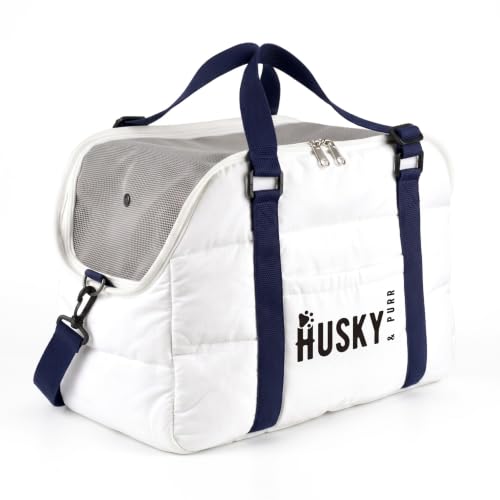 Image of Husky & Purr Pet Carrier Tote for Cats & Small Dogs | Soft Sided Cat Carrier | Waterproof Dog Carrying Bag | Travel Pet Bag with Mesh Top & Trolley Sleeve, Up to 6kgs