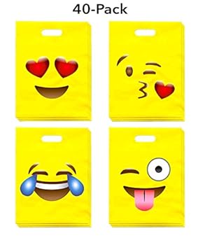 絵文字パーティー記念品バッグ 40枚パック (9x12) 子供の誕生日パーティーやお祝い、楽しい教室でのご褒美&おやつ、カーニバル、ゲーム&キャンディグッディグラブバッグ、デラックス顔文字ギフト用品