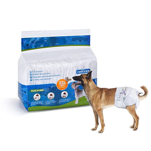 Nobleza 12x Pañales para Perros Desechables Hembra Cachorro Entrenamiento Pañales Súper Absorbente Envolturas para Mascotas Paquete de 12 Cintura 38-58CM ，XXL