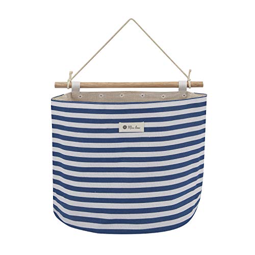 LOCALIS Hängetasche XXL - Stoff, mit Innenfutter - Hängeaufbewahrung, Hängeorganizer, Wandorganizer, Wandtasche - ideal für Home Office, Diele, Bad, Kinderzimmer - 35x15x28 cm (blau gestreift) Cover