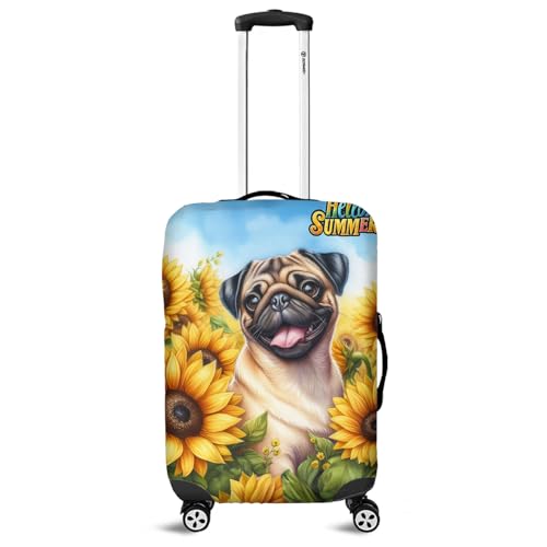 Pug Hello Summer Sunshine Sunflowers Spring Retro Vintage Travel Luggage Cover Dog Lover Gifts Suitcase Dust Protective Decor - 00008