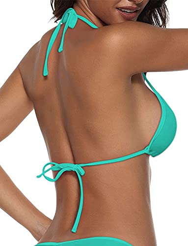 Image of Suvimuga Women's Triangle Bikini Top Push up Padded Halter String Bathing Suits Top