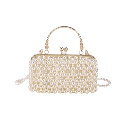 SHESRA Luxury Pearl Bag Chain Bag Purse Evening Bags, Artificial Pearl Clutch Handmade Bags for Party Wedding Bridal Travel 19(White)