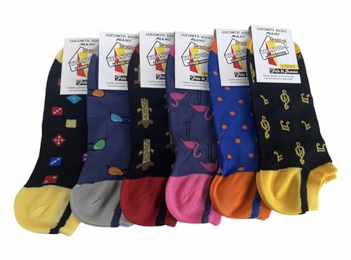 Lucchetti Socks Milano Fantasmini uomo cotone colorati fantasia filo di scozia pois disegni calzini corti alla caviglia made in Italy (Taglia 41-46, Set Costa Azzurra)