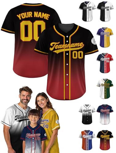 Custom Baseball Jersey – Personalized Name, Number & Logo, Gradient Black Red Sport Uniforms Baseball Jerseys for Men, Women, Youth, Toddlers