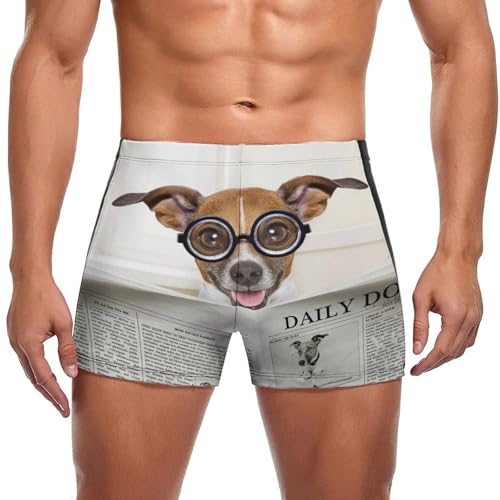 Short de bain homme imprimé chien à lunettes, idéal pour vos vacances à la plage