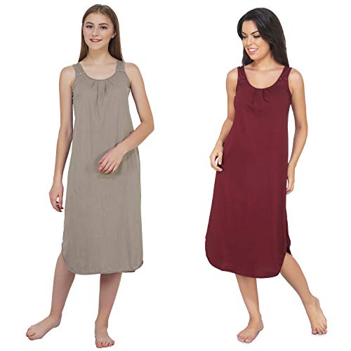 Image of BLAZON Women's Cotton Hosiery Solid Maxi Nighty Slip (Pack of 2) Available Sizes: S, M, L, XL, 2XL, 3XL, 4XL, 5XL