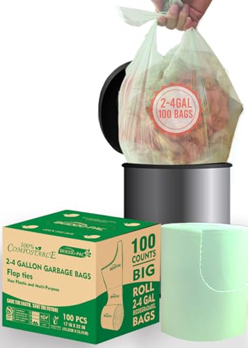 BEIDOU-PAC 3 Gallon Flap Tie Compostable Trash Bags, 100 Count