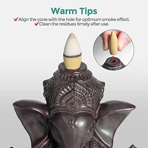 Comsaf Waterfall Backflow Incense Burner Ceramic, Handmade Censer Incense Cone Holder Fountain, Aromatherapy Elephant Ornament Home Decor Porcelain Yoga Meditation Relaxation Office Gift, Ganesha #TOP3