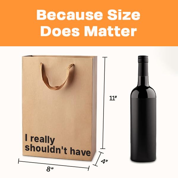 MilkToast Brands Funny Gift Bag, 11" x 8" x 4" Size, I really shouldn't have, Brown Kraft Paper Bag with Sarcastic Phrases, Funny Gift Bag for Christmas, Father's Day, Holidays, Office Parties