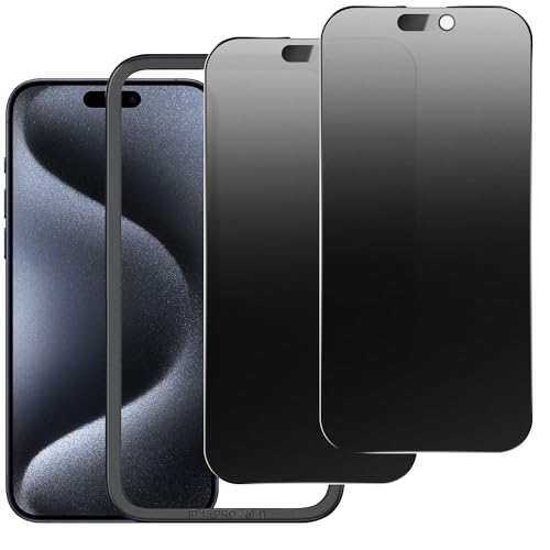 KUARMOR 2 Pack Matte Privacy Screen Protector for iPhone 15 Pro 6.1 Anti-Glare Anti-Spy Scratch Resistant Tempered Glass Film Smooth Responsive Touch Anti-Scratch GlassEasy to Install