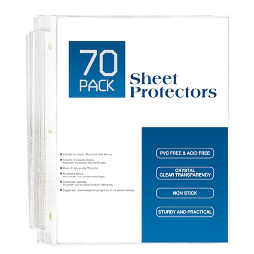 DOSEWART 70Pack Sheet Protectors, Clear Heavy Duty Plastic Page Protectors for 3 Ring Binder, Top...