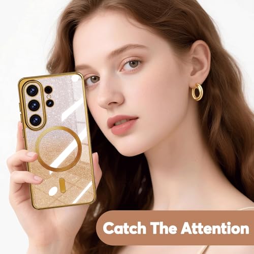 Image of Misscase for Samsung Galaxy S26 Ultra Case Compatible with MagSafe,Built-in Camera Lens Protector Full Protection Soft TPU Anti-Scratch Anti-Fingerprint Magnetic Glitter Slim Case Cover Gold