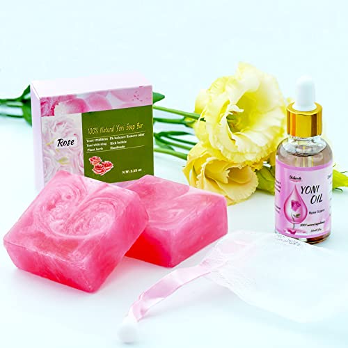 Yoni Soap Bars And Natural Yoni Oil Set, Natural Yoni Oil Vaginal Wash For Women Feminine Wash Vaginial Deodorants Ph Balance, Eliminates Odor, Feminine Oil 1 Fl.oz, 2 Pcs Vaginal Care Soap 3.53 Oz #TOP5