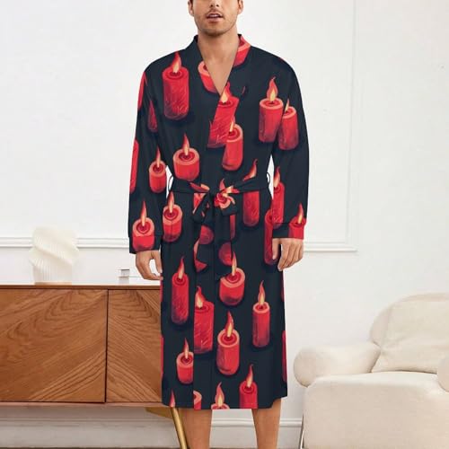 Red Candles Soft Robe Long Sleeve Bathrobes V Neck Sleepwear Spa Robes with Belt Men Woman2