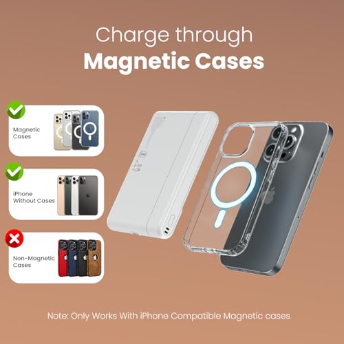 Image of Portronics PowerShutter Air 10K 10000mAh 15W Wireless Magnetic Fast Charging Powerbank, In Built Type Cable,22.5W Type C PD Output,Light Weight,Compatible with iPhone 12 Above,Other Qi Enabled Devices