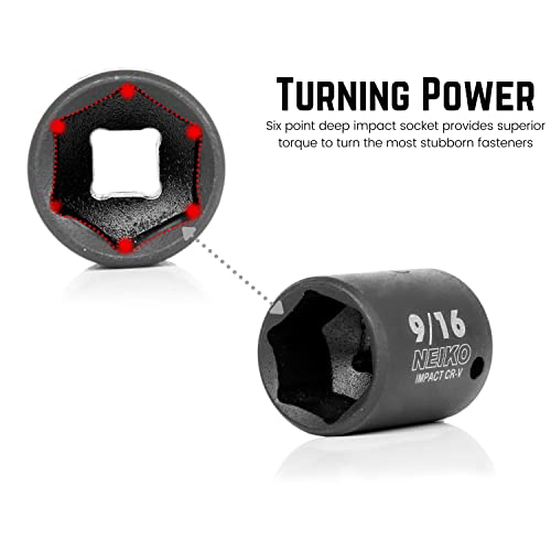 Neiko 02448A 1/2" Drive Master Impact Socket Set & 02437A 1/4 Drive Impact Socket Set 54 Piece Metric & Standard, Deep & Shallow Chrome Vanadium Steel 3/8” To 1/4” Reducer Hex Shank Adapter #TOP6