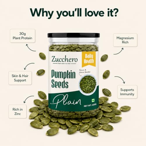 Image of Zucchero Pumpkin Seeds (400g) -Raw AAA Grade Seeds for eating |30 g Protein | Brain Booster| Super Food | Healthy Snack | Immunity Booster | Real Food | Lab Tested