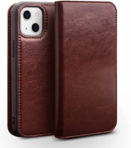 Étui magnétique iPhone 14 anti-choc en cuir marron avec support vidéo