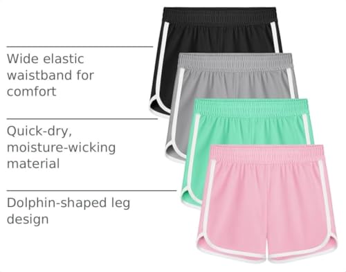 Image of Resinta 4 Packs Girls Soccer Shorts Toddler Girls Athletic Shorts Quick Dry Workout Dolphin Kids Active Shorts