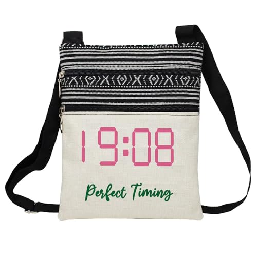 Perfect Timing 1908 Messenger Bag Small Ethnic Pattern Printed Adjustable Strap Crossbody Zipper Bag Sorority AKA Phone Bag Wallet Cute Shoulder Handbag for Women
