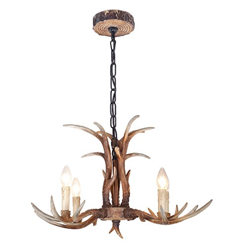 EFFORTINC Antlers Vintage Style Resin 4 Light Chandeliers, American Rural Countryside Antler Chandeliers,Living Room,Bar,Cafe, Dining Room Deer Horn Chandeliers