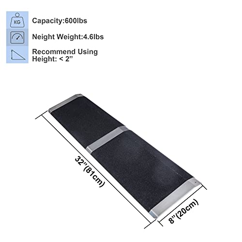 Lemniscate Threshold Ramps For Doorways, Portable Aluminum Ramps, Lightweight Door Threshold Ramp, Anti-Slip Surface, 600Lbs Load Capacity，8" * 32" #TOP1