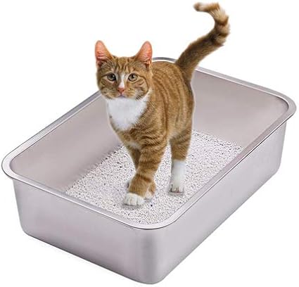 Amazon ネコのトイレyangbaga猫トイレ ステンレス鋼 幅４０ 長６0 高15cm 猫用トイレ本体 ペット用トイレ 清潔トイレ用 ペットケア用 オープンタイプ 猫砂飛散防止 一体成形 丸形のノンスリップシート付 Yangbaga トイレ本体 通販