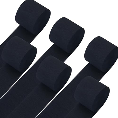 6 Black Crepe Paper Streamers Rolls, 500ft Value Pack of Color Party Streamers for Party Decorations, Wedding Decorations, Birthday Decoration, Baby Shower Decoration