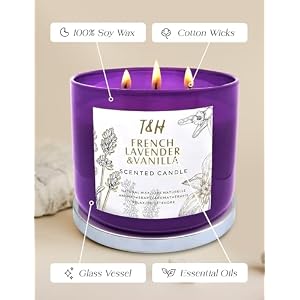 Lavender Vanilla Aromatherapy Candle 3-Wick | Scented Candle for Home | 15.8 oz Large Soy Candle | Relaxing Candle with Long Lasting Fragrance | Decorative Candle Gift for Women Lavender Vanilla Aromatherapy Candle 3 Wick Scented Candle for Home 158 oz Large Soy Candle Relaxing Candle with Long Lasting Fragrance Decorative Candle Gift for Women
