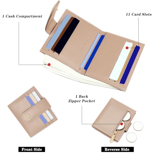 GEEAD Small Wallets for Women Slim Bifold Credit Card Holder Minimalist Zipper Coin Pocket3