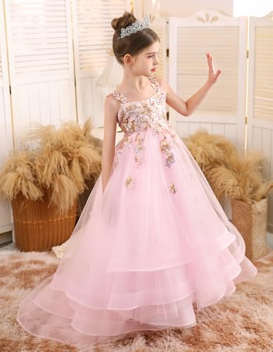 Flower Girl Dresses for Wedding Tulle Princess Pageant Dress Lace Appliques Ball Gown with Bow-Knot2