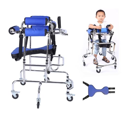 Walkers Disabled Children Cerebral Palsy Disabled Kids Walker Six Wheel Anti Tilt Foldable Belt Seat Adjustable Height Width, Disabled Auxiliary Equipment Rehabilitation Training Walking Aid