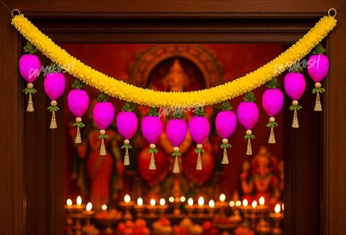 Image of Divyakosh Torans for Door Entrance (Size 4 FT / 48 Inch), Home Decoration Hangings, Lotus Buds Toran | Thoranam Yellow Fabric Gajra Bandhanwar