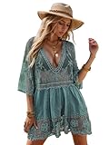 Moss Rose Women's Lace Beach Cover Ups V Neck Boho Dress Vacation Clothes for Women Swimsuit Bathing Suit Coverup Beachwear Green