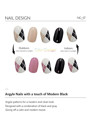 Original Ng Korean Color-Changing Gel Nail Stickers For Women, 26 Pcs (Argyle Mood) #TOP1