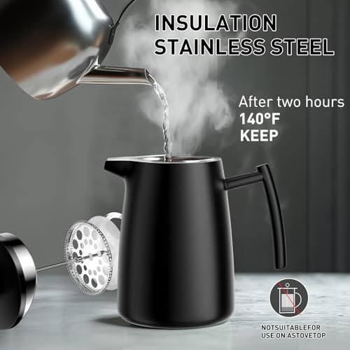 Secura 50oz French Press Coffee Maker – 304 Stainless Steel, Insulated Coffee Press with Extra Filter, Black by Secura - Image 5