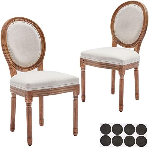 MM MODERN MUSE French Dining Chairs Set of 2,Vintage Upholstered Farmhouse Dining Room Chairs with Round Back and Solid Wood Legs for Kitchen,Living Room,Restaurant,Beige