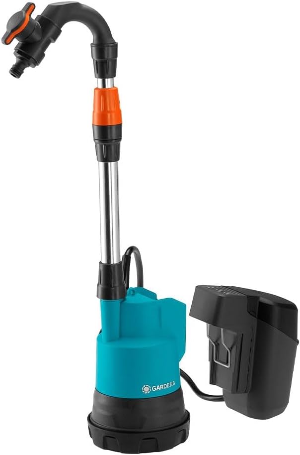 Gardena Ready-To-Use 2000/2 18V P4A Battery Powered Rainwater Collection Pump Set - Submersible Battery Pump with Integrated Filter, 2000 L/h, P4A 18 V Battery (14602-20)