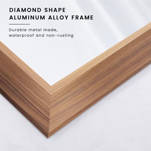 Amorho 50 X36 Inch Bathroom Mirror for Over Sink, Walnut Wood Grain Metal Frame Wall Mirror, Anti-Rust, Hang Horizontally/Vertically, Suitable for Bedroom, Farmhouse, Bathroom, Decorative