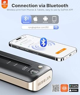Rongta Portable Printers Wireless for Travel, Bluetooth Mobile Printer, Thermal Inkless Printer for School/Office/Home Use, Compatible with Android,iOS & Laptop (Gray)