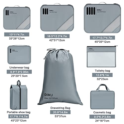 Dimj Packing Cubes For Travel, 8 Packs Luggage Organizers For Suitcase, Portable Suitcase Organizer Bags Set, Lightweight Travel Essentials With Laundry Bag, Shoe Bag (Grey) #TOP1