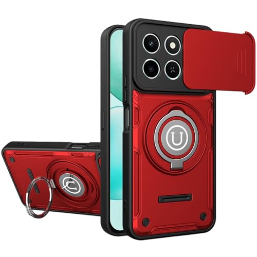 �X�}�z�P�[�X �Ή��@�� for Honor 400 Smart / X7D�y�}�O�l�b�g���ԍڃ}�E���g �����h�~ 2-in-1 PC+TPU 2�E�F�C�u���P�b�g�X�^���h �J���������Y�ی�zRed