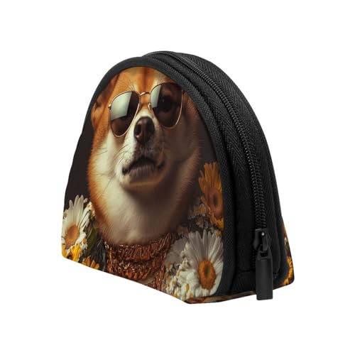 Portable Coin Purse Hipster-Shiba-Inu-Daisy Mini Zippered Money Pouch Card Holder4