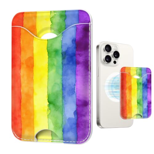 Image of Pride Stripe Magnetic Wallet for Magsafe Compatible with iPhone 17 /16 /15 /14 /13 /12 Series Pro Max Plus Air (Phone Magnet Card Holder Fit 3 Cards for Women Girl Lether Mag Safe Wallets Rainbow)