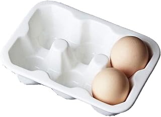 Leoyoubei 6 Cups Egg Holder for Fridge,Egg Tray Holder,Pretty Ceramic Egg Plate,Kitchen Restaurant Fridge Storage and Cookable Egg Porcelain Decorative Crate White-Heat Resistant